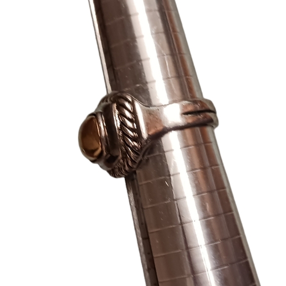 Bold Vintage Style Ring Raised Cabochon Stone Rope Border 925 Marked Silver ART - Picture 3 of 6